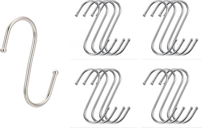 20-Pack S-shaped Hooks, Multifunctional S Hooks, S-Hook Stainless Steel for Bathroom, Bedroom, Office and Kitchen - ShopVlot
