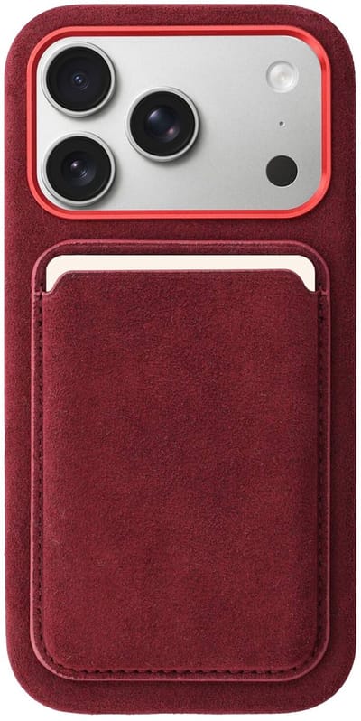 Rosso Avanti Hoesje Geschikt voor Apple iPhone 17 Pro met Magnetische Kaarthouder | Compatibel met MagSafe / Qi2 | Echt Italiaans Alcantara | Back Cover en Wallet | Burgundy