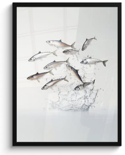 Poster in lijst - Fotolijst 50x70 cm - Posters - Vissen - Water - Wit - Posterlijst zwart - Decoratie - Wanddecoratie woonkamer - Muurdecoratie slaapkamer