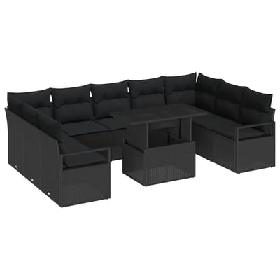 vidaXL - Tuinbank - Set - 10 - st - 9-Aantal - zitplaatsen - Zwart - poly - rattan
