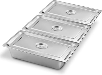 3-delige paneerset roestvrij staal | stapelbare GN 1/3 bakjes met deksel | 32,5 x 17,5 x 6,5 cm