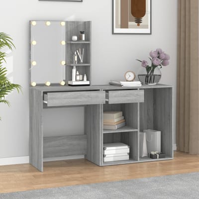 vidaXL - Kaptafel - met - kastjes - LED - bewerkt - hout - grijs - sonoma - eiken
