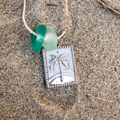 Laguna Treasures Jewellery - Ketting Zeeglas Palmboom - Zilver - Verguld - Snake ketting - Halsketting - Sieraden - Surf