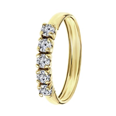Lucardi Dames Ring met 5 zirkonia stenen - Ring - Cadeau - 9 Karaat - Geelgoud