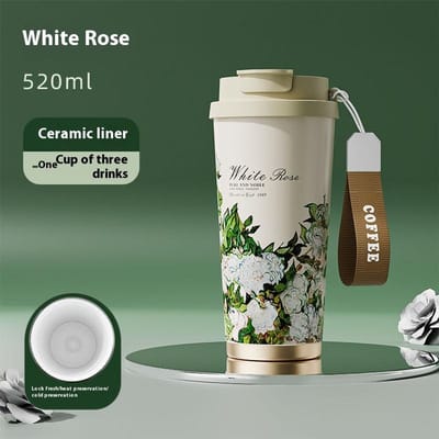 Nieuwe Koffie Thermosbeker met Hoge Uitstraling Keramisch Rietje Dubbele Drinkbeker Dagelijkse Campus Begeleidende Koffiebeker 520ml gray