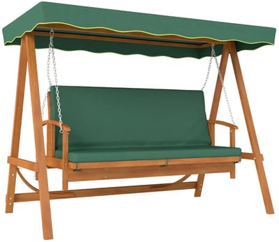2-in-1 Hollywood Schommel - Houten Schommelbank met Verstelbare Rugleuning, Zonnedak & Kussens - 3-zits Tuinbank - Tuinschommel 3 Personen - tot 330 kg - Schommelstoel - Tuinmeubelen - voor Tuin, Terras, Balkon - Donkergroen