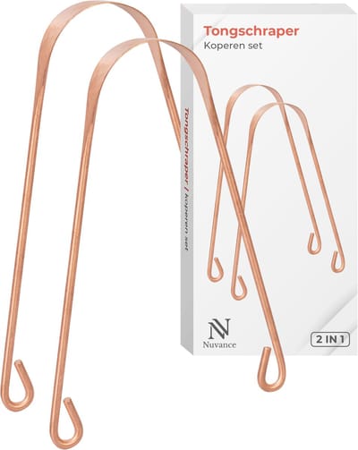 Nuvance Tongschraper Koper - 2 in 1 Set - voor Mondverzorging - Tongreiniger - Tong Schraper - Tongue Scraper