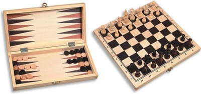 Schaak Backgammon Cassette - Klapspel Hout - Bordspellen Spelen - Inclusief Houten Stukken - 29 cm - Bruin
