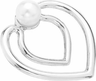 Fako Bijoux® - Sjaalklem - Sjaal Klem - Sjaal Ring - Hart Met Parel - 40x40mm - Zilverkleurig