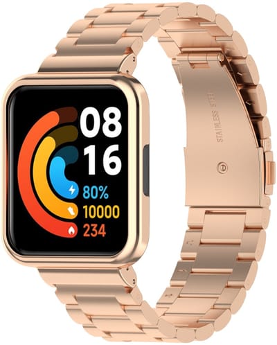 By Qubix - Stalen schakelband met case - Rosé goud - Geschikt voor Xiaomi Redmi Watch 2 (Lite)