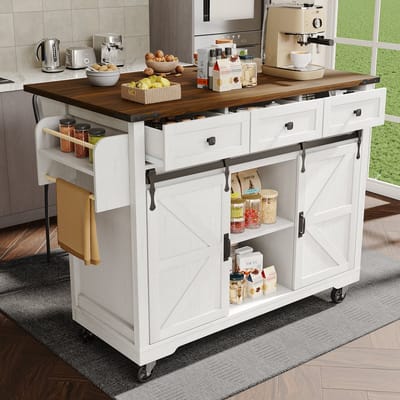 MODENUIT Keukeneiland - Uitschuifbaar Werkblad En Schuifdeuren - Voor Keuken En Eethoek - MDF - Beige - 140x45x94 Cm