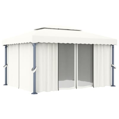 vidaXL - Prieel - met - gordijn - 4x3 - m - aluminium - crèmewit