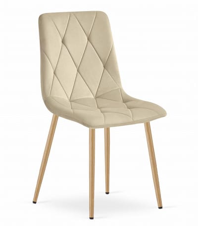 Eetkamerstoel LIBRA Lichtbeige – Houtlook Metalen Poten, Modern Velvet Bekleding, Ergonomisch Design, Max. 120 kg
