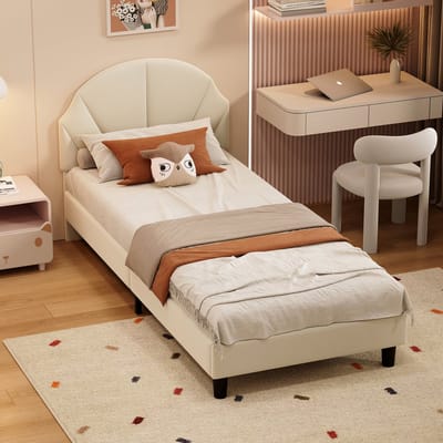 Eenpersoonsbed 90 x 200 cm, modern gestoffeerd bed met fluwelen bekleding, in hoogte verstelbaar hoofdbord en lattenbodem, matras niet inbegrepen