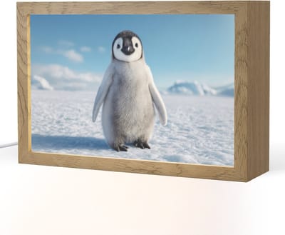 Nachtlampje 30x20 cm - Kinder lampje - Pinguïn - Sneeuw - Landschap - Wit - Tafellamp kinderkamer - Slaapkamer lamp - Bedlamp kinderen - Kinderlampje stopcontact - Wandlamp babykamer - Nachtlampjes