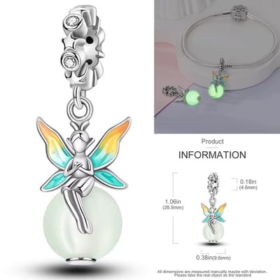 Fler® | Bedel | Past op populaire bedelarmbanden (standaard - 3mm) | Lichtgevende Fee Bedel | Hangbedel Charm | 925 sterling zilver | Transparante zirkonia | Oranje, Gele en Groene emaille emaille | Armband Kraal | Valentijnsdag Cadeau | Sinterklaas