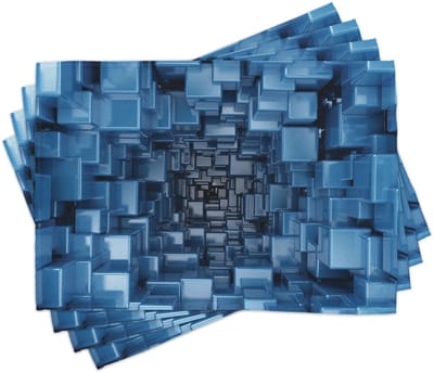 ABAKUHAUS abstracte placemats, digitale geometrische patronen, wasbare stof voor de keuken en de eetkamer als tafeldecoratie, blauw