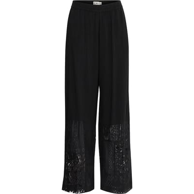 Lace Detail Wide Leg Pants Wo - Black Trousers