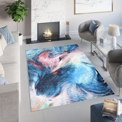 Tapiso Toscana Vloerkleed Antislip Blauw Neon Abstract Tapijt Maat- 200x300