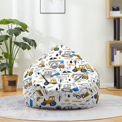 Grote Zitzak Hoes met Cartoon Graafmachine Print - Zonder Vulling - Comfortabele Lounge Stoel