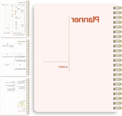 Ongedateerde weekplanner, 8,5 x 11 inch - dashboardlay-out met jaarlijkse beoordeling, maandelijkse kalenders en wekelijkse takenlijst, spiraalgebonden organizer voor werk, studie en leven (Blush