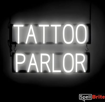 TATTOO PARLOR - Lichtreclame Neon LED bord verlicht | SpellBrite | 61 x 38 cm | 6 Dimstanden - 8 Lichtanimaties | Reclamebord neon verlichting
