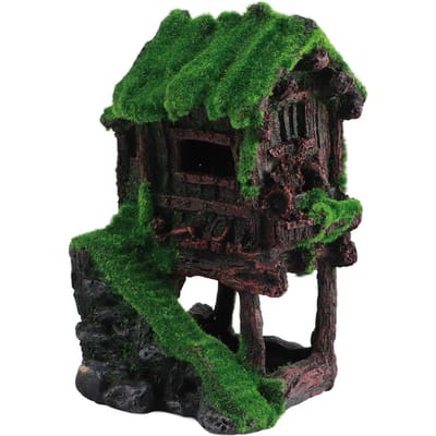 Pavillon décoratif en résine pour aquarium, détails réalistes et éclatants, aménagement paysager sûr pour aquarium black