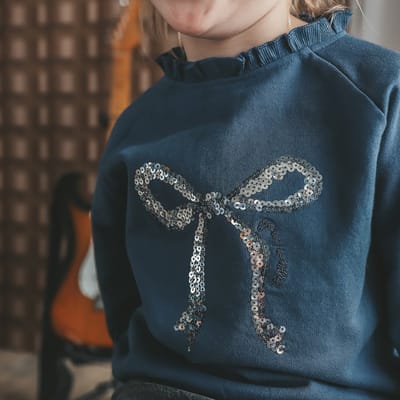 Bow ruffle sweater blauw 104