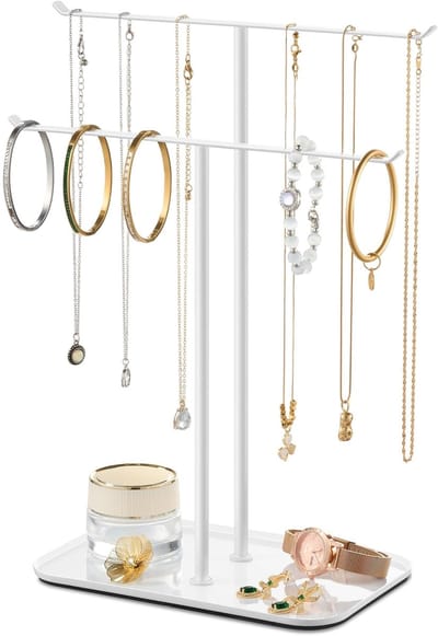 Dailygoods- Sieradenstandaard Metalen Frame - 2-laags T-bar - Fluwelen Lade - Voor Kettingen/Armbanden - Stabiel/Schokbestendig - Cadeau-idee - Sieradenhouder