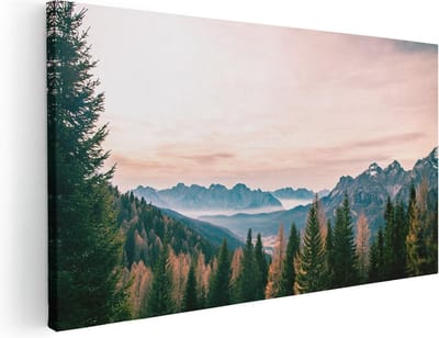 Artaza Canvas Schilderij Bergen - 40x20 cm - Klein - Wanddecoratie Landschap - Muurdecoratie Bos - Schilderijen Natuur