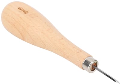 Dailygoods- Ponsgereedschap 3 mm Stalen Puntpriem - Ergonomisch Beukenhouten Handvat - Ruit Priem - Robuust Materiaal - Nauwkeurige Perforaties - Leerpunt