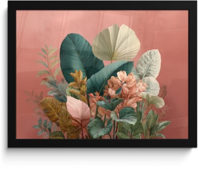 Poster in lijst - Fotolijst 40x30 cm - Posters - Tropische bladeren - Bloemen - Roze - groen - Posterlijst zwart - Decoratie - Wanddecoratie woonkamer - Muurdecoratie slaapkamer