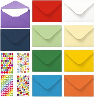 Set van 100 Mini Enveloppen in Kleurrijke Stijlen voor Cadeaubonnen, Bruiloften en Verjaardagsfeesten (7 x 10 cm)
