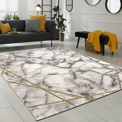Paco Home Laagpolige Vloerkleden Grijs Goud Zacht Woonkamer Marmer-Look Versch. Designs 120x170 cm