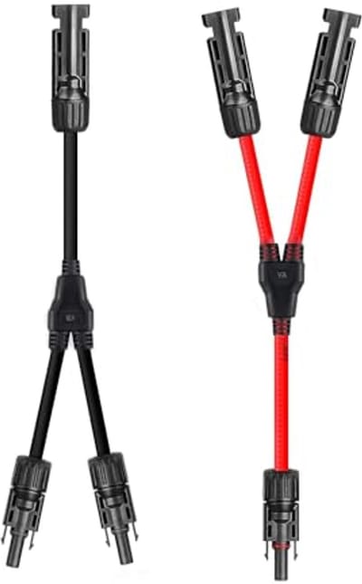 6 mm² Zonnekabel Y-verdeler voor Parallel Aansluiting - 10 AWG PV Kabelset met 1Y2 MMF en FFM Connectoren - IP67 Waterdicht - TÜV-gecertificeerd - Rood/Zwart