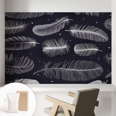 Coloray Behang - Subtiele veren Wanddecoratie - 104x70 cm - Zwart-wit Behang - Voor liefhebbers van subtiele en elegante ontwerpen - Behang Voor de slaapkamer, woonkamer en kantoor - Muurbehang Achtergronden en patronen