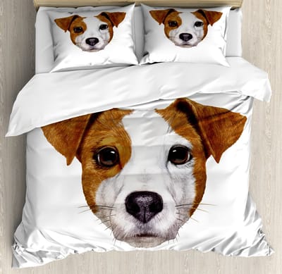 ABAKUHAUS Jack Russell dekbedovertrek voor eenpersoonsbedden, mijtbestendig geschikt voor allergiepatiënten met kussensloop, 130 x 200 cm, bruin wit