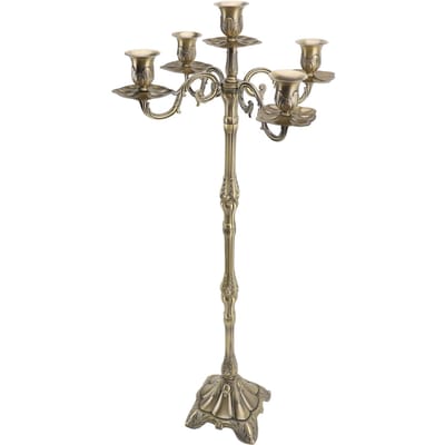 Bougeoir Vintage Exquis Luxe Léger Brillant Bougeoir 5 Têtes Bronze pour Bougies Cierges pour gray