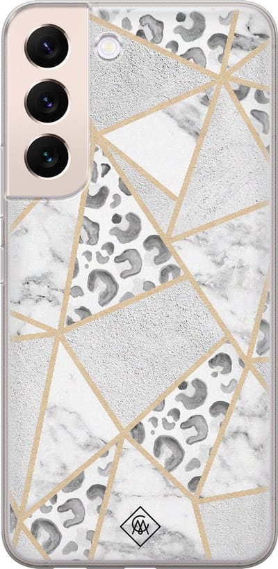 Casimoda® hoesje - Geschikt voor Samsung S22 Plus - Stone & Leopard Print - Backcover - Siliconen/TPU - Bruin/beige