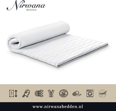 Nirwana Traagschuim Topdekmatras 70x190 - 7 cm - NASA Traagschuim - Ergonomische Ondersteuning - Luxe Afritsbare Hoes - Geproduceerd in Nederland