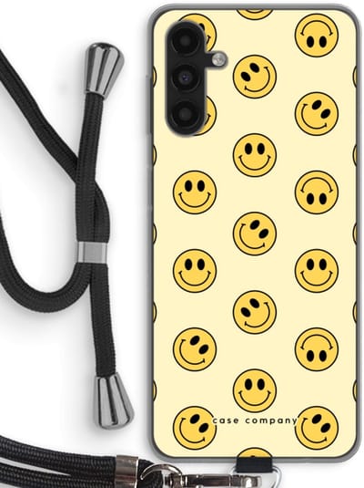 Case Company® - Hoesje met koord geschikt voor Samsung Galaxy A13 5G hoesje met Koord - Smiley N°2 - Telefoonhoesje met Zwart Koord - Bescherming aan alle Kanten en Over de Schermrand