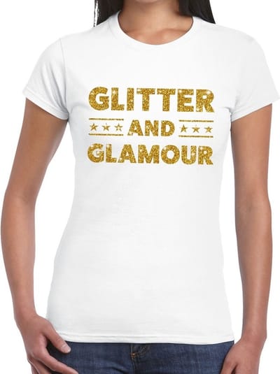 Glitter and Glamour gouden glitter tekst t-shirt wit dames - dames shirt Glitter and Glamour XS
