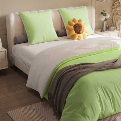 Beddengoed Set 4-delig 140x200 Groen/Wit – Microvezel – Dekbedovertrek, Hoeslaken & 2 Kussenslopen