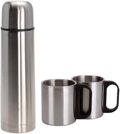 Dailygoods- Thermosfles 1 Liter - Dubbelwandige Isolatie - Lekvrij One-Click Deksel - Inclusief 2 Bekers - Roestvrij Staal - Ideaal voor Reis/School - Drinkfles