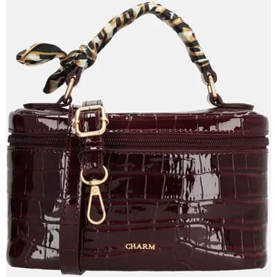 Charm London Knightsbridge Handtas - Box Model - Croco Print - Verstelbare Schouderband - Damestas - Inclusief Sjaaltje - Schoudertas - Crossbody - Bordeaux rood