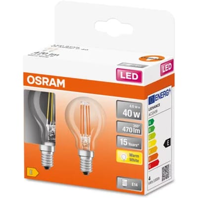 Osram Ledfilamentlamp Peertje Retrofit - D4,5cm - Warm Wit - E14 - 4w - 2 Stuks