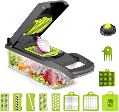 Vegetable Cutter - Groentesnijder met verschillende mesjes - met Schaal - Mandoline - Uiensnijder / Vegetable chopper