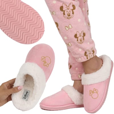 DISNEY Minnie Mouse Antislip huisslippers voor dames, warme, zachte, met bont beklede pantoffels voor thuis, 36/37