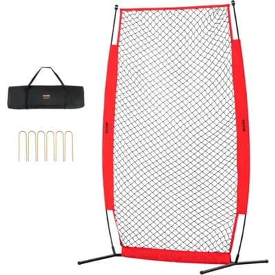 VEVOR I-Type voor Slagkooi 1400 x 1065 x 2180 mm Honkbal- en Softbal Veiligheidsparaplu Lichaamsbescherming Draagbare Slagparaplu met Draagtas en Grondpalen, Buitenhonkbal Pitching Net Rood