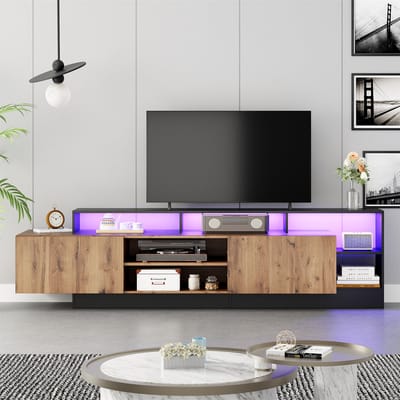Sweiko TV meubel - Open opbergruimte - LED-verlichting - Kleurblokdesign - Natuurlijk + Zwart